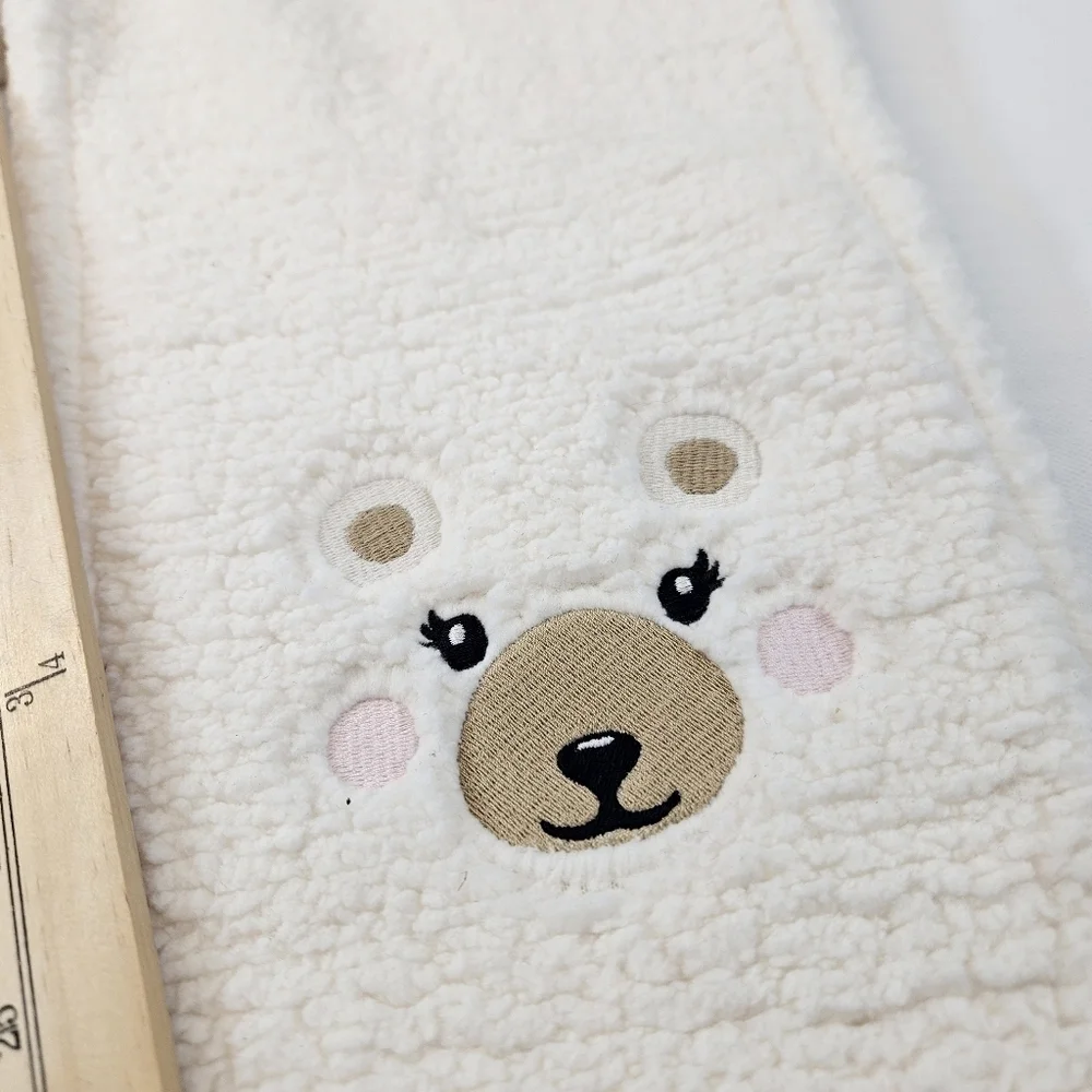Gymboree Girls Ivory Fuzzy Sz 7 Sweatpants Embroidered Bear NWT Nordic Adventure